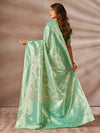 Saree Mall Women's Cotton Sea Green Woven Design Designer Saree With Blouse Piece-SMIKSHA88901