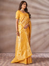 Saree Mall Women's Cotton Yellow Woven Design Designer Saree With Blouse Piece-SMIKSHA88902