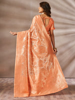 Saree Mall Women's Cotton Peach Woven Design Designer Saree With Blouse Piece-SMIKSHA88903