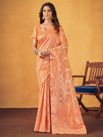 Saree Mall Women's Cotton Peach Woven Design Designer Saree With Blouse Piece-SMIKSHA88903