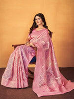 Saree Mall Women's Cotton Pink Woven Design Designer Saree With Blouse Piece-SMIKSHA88906