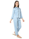 Smarty Pants Women's Silk Satin Ice Blue Color Night Suit