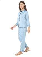 Smarty Pants Women's Silk Satin Ice Blue Color Night Suit