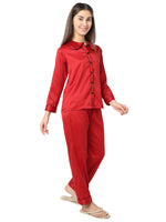 Smarty Pants Women's Silk Satin Maroon Color Night Suit
