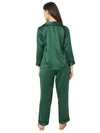 Smarty Pants Women's Silk Satin Bottle Green Color Night Suit