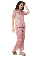 Smarty Pants Women's Silk Satin Rose Gold Color Aztec Printed Night Suit