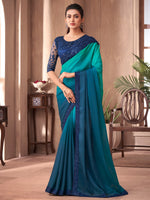 Saree Mall Women's Chiffon Teal Blue Embellished Designer Saree With Blouse Piece-SNDLWOD1109