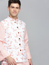 Men Mandarin Collar Printed White Nehru Jacket-SO-5073-Whiteorange