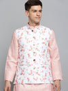 Men Mandarin Collar Printed White Nehru Jacket-SO-5073-Whiteorange