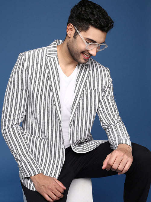 Men White Slim Fit Single Breasted Blazer-SOBLZ-090A-White