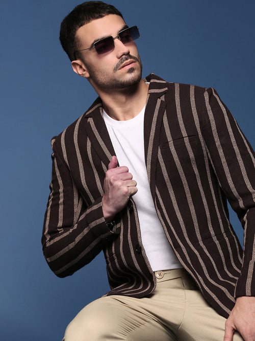 Men Brown Slim Fit Single Breasted Blazer-SOBLZ-091-2-Brown