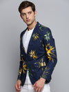 Men Notched Lapel Printed Navy Blue Blazer-SOBLZ-309-Navyblue