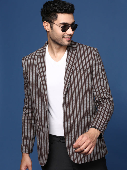 Men Brown Slim Fit Single Breasted Blazer-SOBLZ-37-Brown