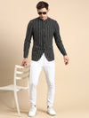 Men Mandarin Collar Striped Black Blazer-SOBLZ-79-7-Black