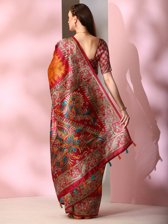 Saree Mall Women's  Blend Red Printed Designer Saree With Blouse Piece-SOFIA2005