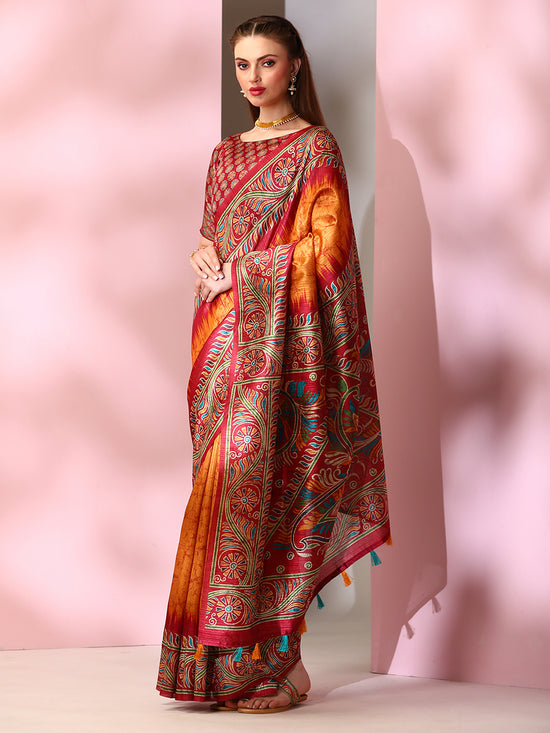 Saree Mall Women's  Blend Red Printed Designer Saree With Blouse Piece-SOFIA2005