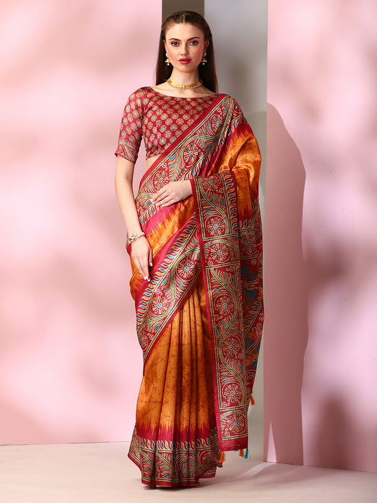 Saree Mall Women's  Blend Red Printed Designer Saree With Blouse Piece-SOFIA2005