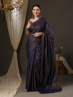 Saree Mall Women's  Blend Navy Blue Woven Design Designer Saree With Blouse Piece-SOHNA2003