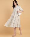 Beige Stripped tiered textured casual midi dress with lining-2924