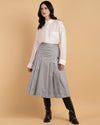 Pleated A-Line Calf-Length Skirt with Check Fabric-SISK0170224