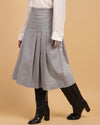 Pleated A-Line Calf-Length Skirt with Check Fabric-SISK0170224