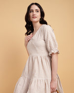 Beige colour Tiered Casual Midi Dress-2922