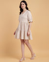 Beige colour Tiered Casual Midi Dress-2922