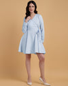 Blue Stripped Wrap around Casual Evening Dress-2926