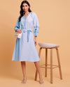 Blue Stripes Embroidered Dress with Detachable Belt-1571