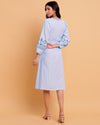 Blue Stripes Embroidered Dress with Detachable Belt-1571