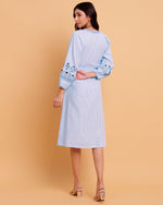 Blue Stripes Embroidered Dress with Detachable Belt-1571