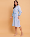 Blue Stripes Embroidered Dress with Detachable Belt-1571