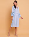 Blue Stripes Embroidered Dress with Detachable Belt-1571