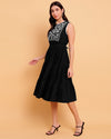 Black embroidered Yoke Dress-1569