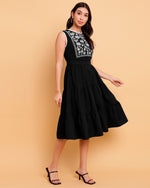 Black embroidered Yoke Dress-1569