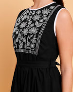 Black embroidered Yoke Dress-1569