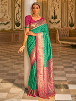 Saree Mall Women's  Blend Sea Green Woven Design Designer Saree With Blouse Piece-SOPHIA420005