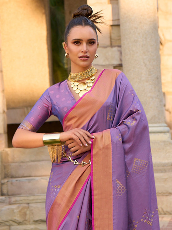 Saree Mall Women's  Blend Lavendar Woven Design Designer Saree With Blouse Piece-SOSY1701