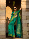 Saree Mall Women's  Blend Teal Green Woven Design Designer Saree With Blouse Piece-SOSY1702