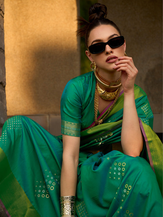 Saree Mall Women's  Blend Teal Green Woven Design Designer Saree With Blouse Piece-SOSY1702