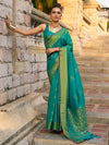 Saree Mall Women's  Blend Teal Blue Woven Design Designer Saree With Blouse Piece-SOSY1704