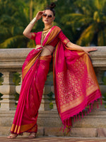 Saree Mall Women's  Blend Pink Woven Design Designer Saree With Blouse Piece-SOSY1705