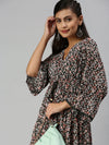 Women V-Neck Printed Kaftan Black Dress-SP-5814-Black