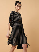 Women Striped Kaftan Copper Dress-SP-8524-Copperblack