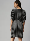 Women Striped Kaftan Silver Dress-SP-8524-Silverblack