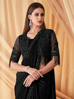 Saree Mall Women's Georgette Black Embellished Designer Saree With Blouse Piece-SPARKLE7612E