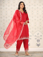 Avanshee Women's Latest Solid Embroidred Silk Blend Kurta, Pant With Dupatta Set-ES-7527