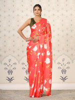 Avanshee Women's Latest Bollywood Floral Printed Satin Saree With Unstiched Blouse-AVN-8100-ORANGE