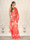 Avanshee Women's Latest Bollywood Floral Printed Satin Saree With Unstiched Blouse-AVN-8100-ORANGE