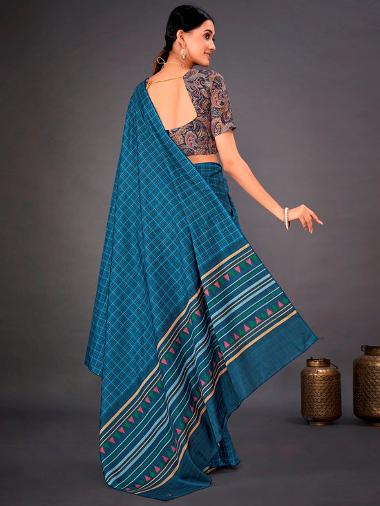 Saree Mall Women's  Blend Teal Blue Printed Designer Saree With Blouse Piece-SQUARYCL107